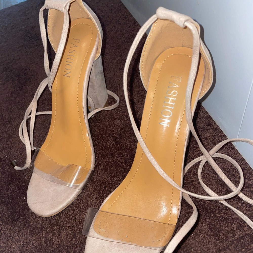 Clear open toe strappy heel